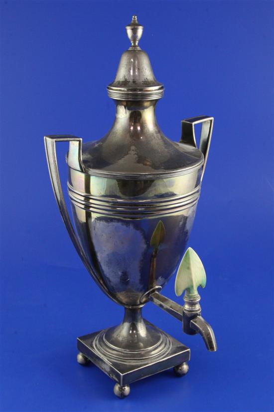 A rare late 18th/early 19th century China Trade silver two handled tea urn and cover, gross 33.5 oz.